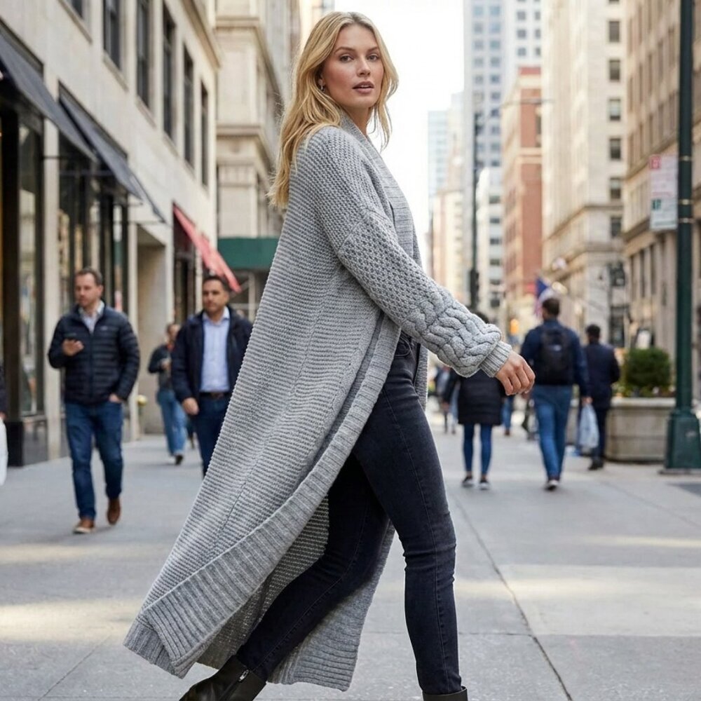 Cynthia Rowley Soft Gray Alpaca Blend Long Sweater sz L